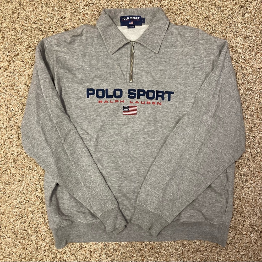 Vintage 90s Polo Sport Ralph Lauren quarter zip Spell Out embroidered sweater Lg